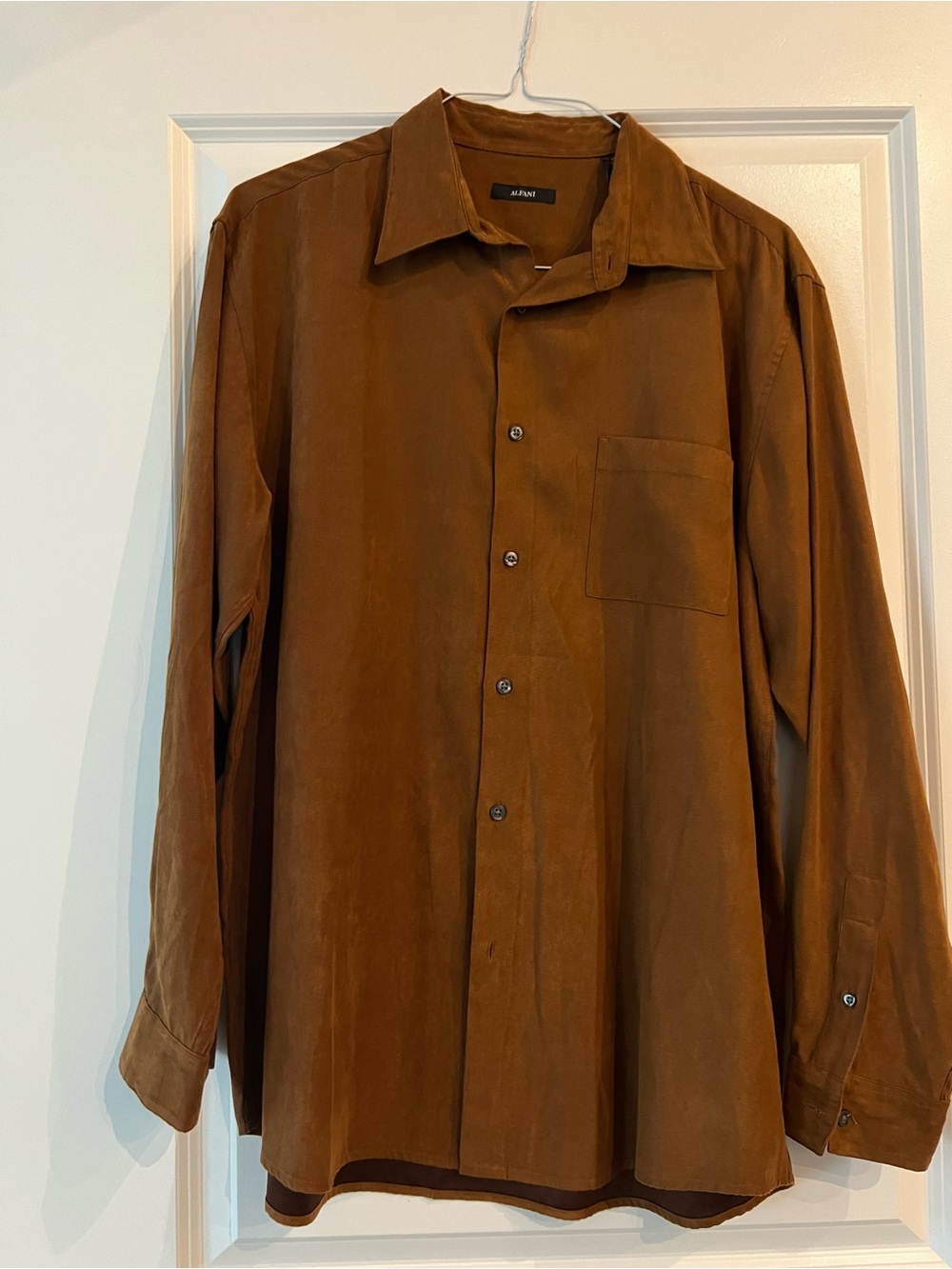 Alfani Brown Suede-Look Button-Up Shirt